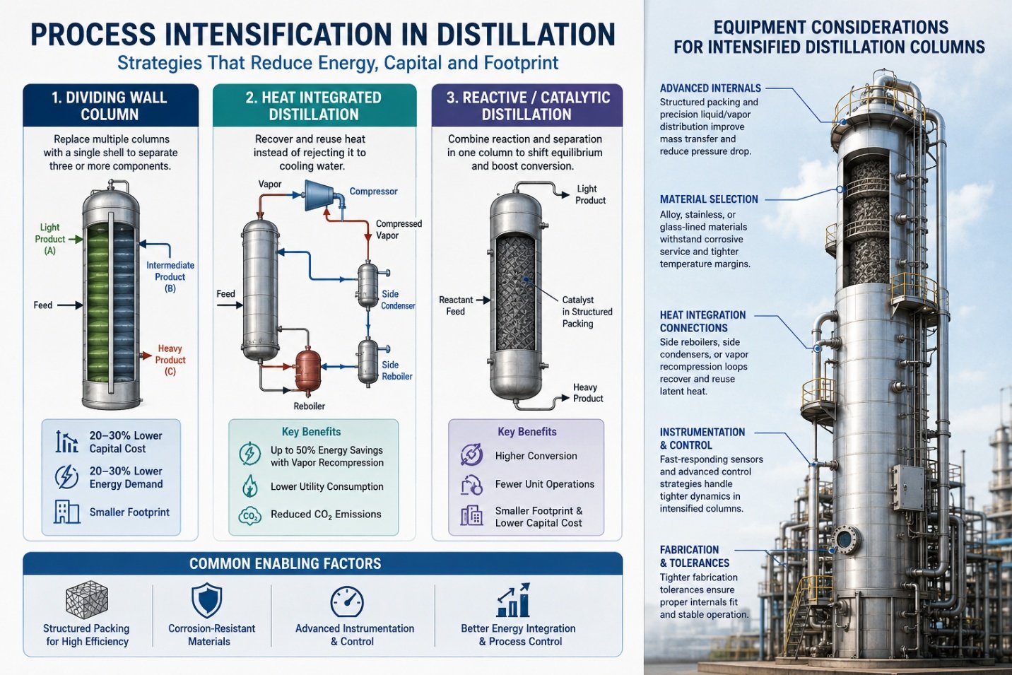 Industrial distillation column and process plant equipment