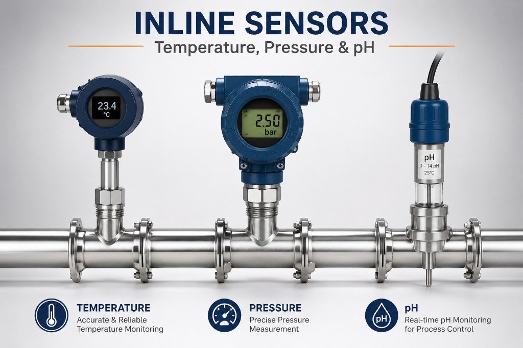 Inline Sensors (Temperature, Pressure & pH) system assembly